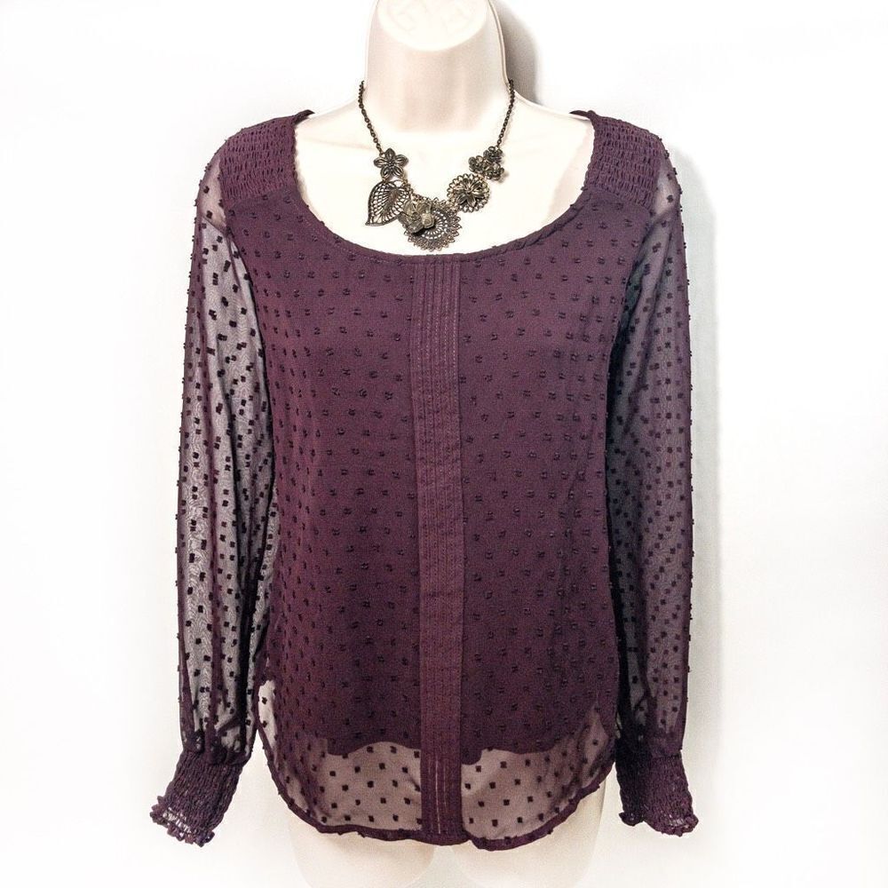 Burgundy Swiss Dot Layered Blouse by Lauren Conrad Size S